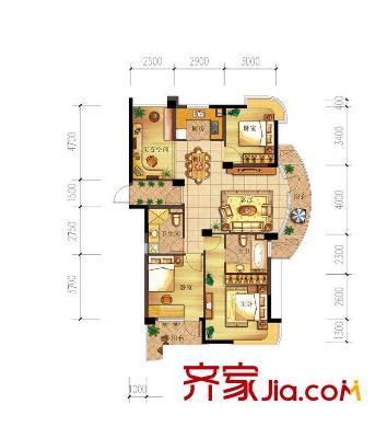 郁金香岸7#122平方米戶型圖 3室2廳2衛(wèi)