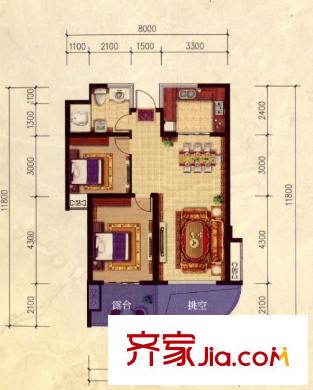 東方普羅旺斯138#140#偶數(shù)層06戶型 2室2廳1衛(wèi)1廚