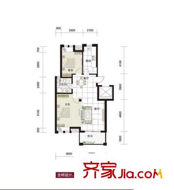 皇馬公寓B2#戶型 2室2廳1衛(wèi)