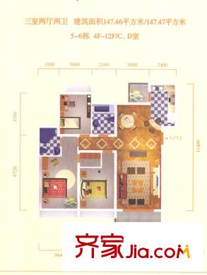 國際中港城5-6棟4-12F/ C、D室 3室2廳2衛(wèi)1廚
