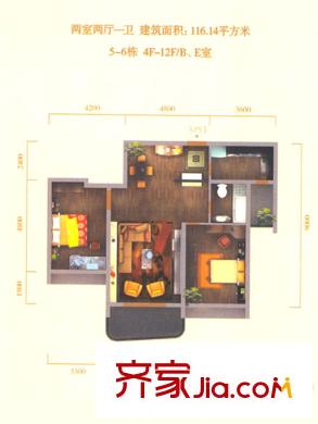 國際中港城5-6棟4-12F/ B、E室 2室2廳1衛(wèi)1廚