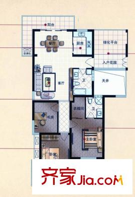 國際中港城紫軒公寓D戶型 3室2廳2衛(wèi)