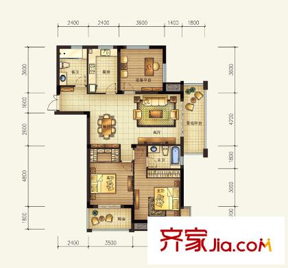 恒鑫文錦苑小高層9號(hào)樓GCD-3戶型 3室2廳2衛(wèi)