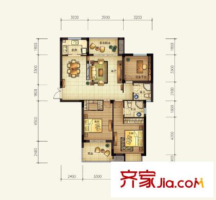 恒鑫文錦苑小高層10號(hào)樓GCC-3戶型 3室2廳2衛(wèi)
