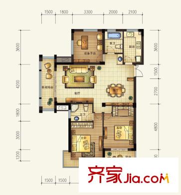 恒鑫文錦苑小高層10號(hào)樓GCC-1戶型 3室2廳2衛(wèi)