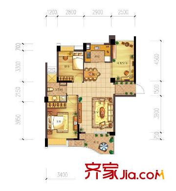 郁金香岸7#C戶型圖 2室2廳1衛(wèi)