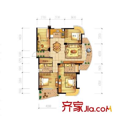 郁金香岸7#D戶型圖 3室2廳2衛(wèi)