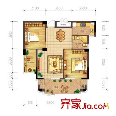 郁金香岸7#B戶型圖 2室2廳1衛(wèi)