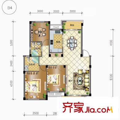 巨匠義圣名苑B4戶型圖 3室2廳2衛(wèi)1廚