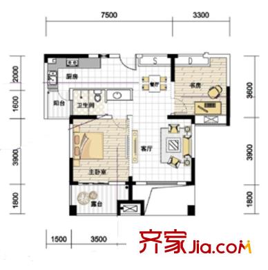 紫園高層8號(hào)樓2、5單元4-14偶數(shù)層戶型 2室2廳1衛(wèi)