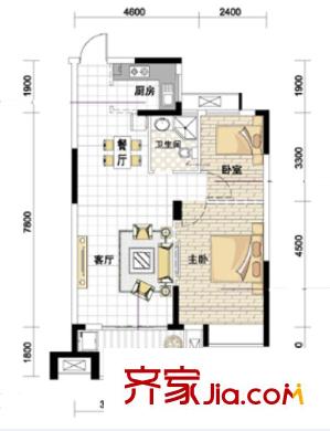 紫園高層1號(hào)樓2、3、6、7單元戶型 2室2廳1衛(wèi)