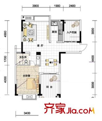 紫園loft4號(hào)樓4、5單元戶型 1室2廳1衛(wèi)