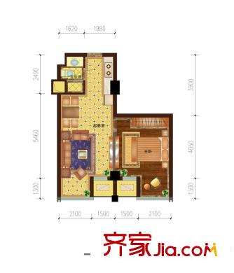 盛大晶座17#-D戶型 1室1廳1衛(wèi)