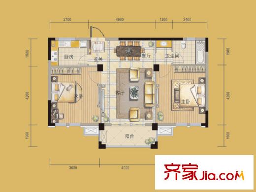 嘉城南都苑G-3-2戶型 2室2廳1衛(wèi)1廚
