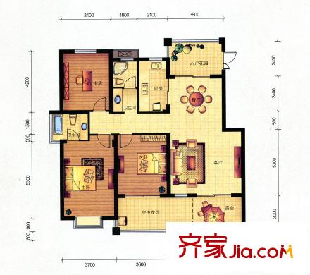 御翠花苑A-1戶型 3室2廳2衛(wèi)1廚