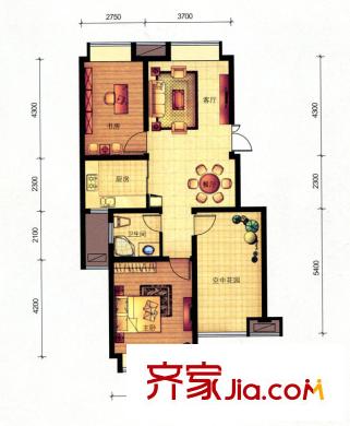 御翠花苑D2戶型 2室2廳1衛(wèi)1廚
