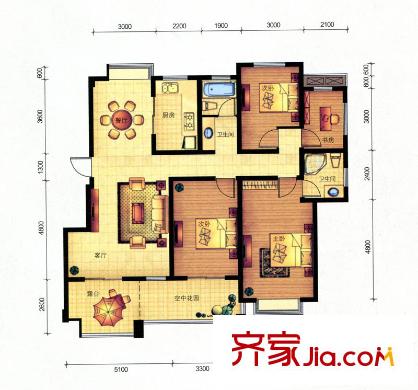 御翠花苑C1戶型 4室2廳2衛(wèi)1廚