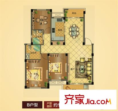 巨匠義圣名苑b戶(hù)型 3室2廳2衛(wèi)1廚