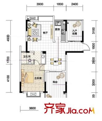 紫園高層8號(hào)樓3、4單元戶型 1室2廳1衛(wèi)