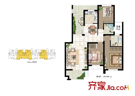 世茂新城卡門印象高層D-D戶型圖 3室2廳2衛(wèi)1廚