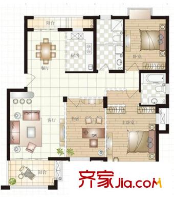 龍盛右岸名邸D戶型 3室2廳2衛(wèi)