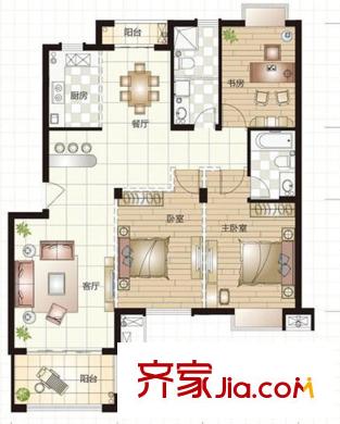 龍盛右岸名邸I戶型 3室2廳2衛(wèi)