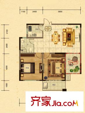 鉅和天樂(lè)苑F2戶型 2室1廳1衛(wèi)1廚