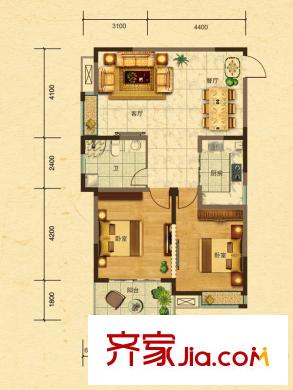 鉅和天樂(lè)苑G2戶型 2室2廳1衛(wèi)1廚