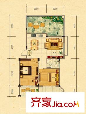鉅和天樂苑B2戶型 2室2廳2衛(wèi)1廚