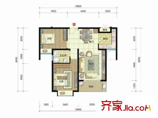 嘉富好第坊三期A2戶型 2室2廳1衛(wèi)1廚