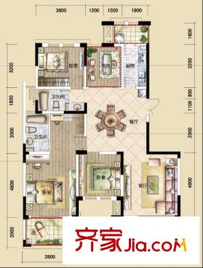 富安臻園二期C戶型圖 3室2廳2衛(wèi)