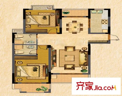 金橋名苑C戶型 2室2廳2衛(wèi)
