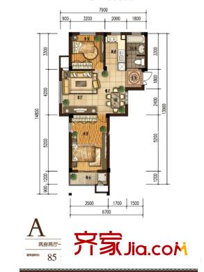桃源東灣小高層A戶型 2室2廳1衛(wèi)1廚