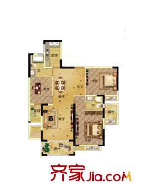 禾峰?乾莊24#樓B2戶型 3室2廳2衛(wèi)1廚