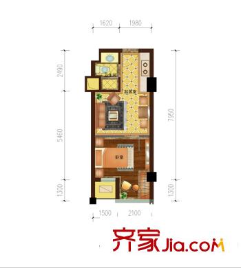 盛大晶座17#-B戶型 1室1廳1衛(wèi)