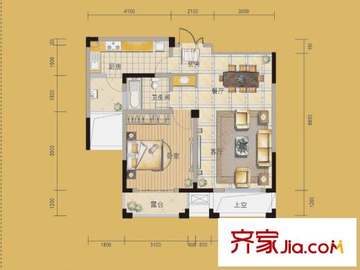 嘉城南都苑G-1-2/G-4-2戶型 1室2廳1衛(wèi)1廚