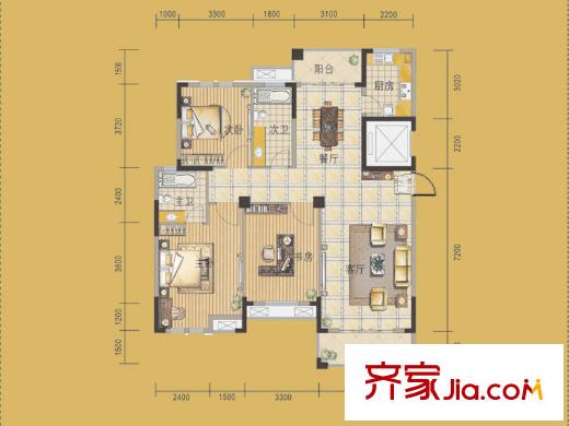 嘉城南都苑G-2-2戶型 3室2廳2衛(wèi)1廚