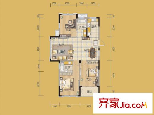 嘉城南都苑G-3-3戶型 3室2廳2衛(wèi)1廚