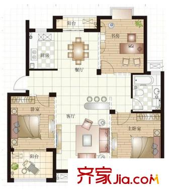 龍盛右岸名邸A戶型 3室2廳1衛(wèi)