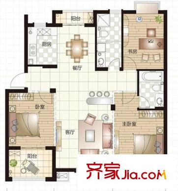 龍盛右岸名邸H戶型 3室2廳2衛(wèi)2廚