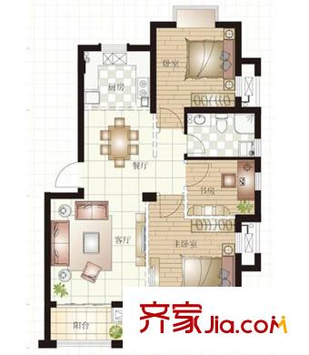 龍盛右岸名邸C戶型 3室2廳1衛(wèi)