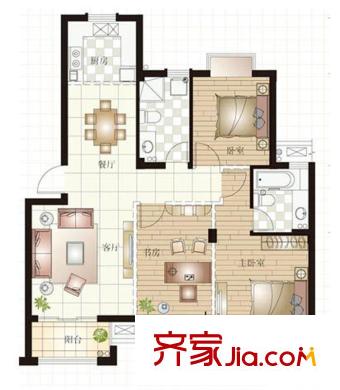 龍盛右岸名邸B戶型 3室2廳