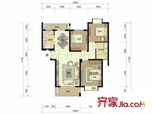 嘉富好第坊三期4#A1戶型 3室2廳1衛(wèi)1廚