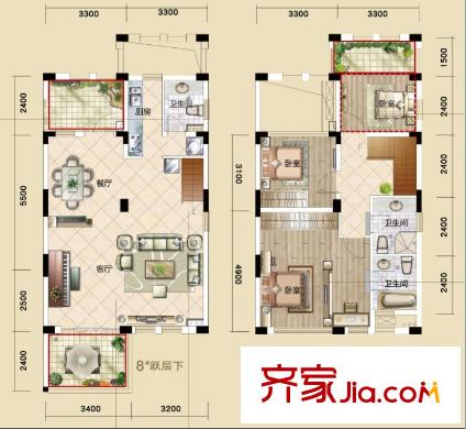 富安臻園二期E戶型圖 3室2廳3衛(wèi)
