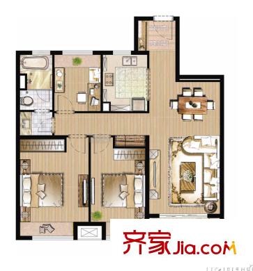 萬科金域緹香高層A2戶型 3室2廳1衛(wèi)1廚