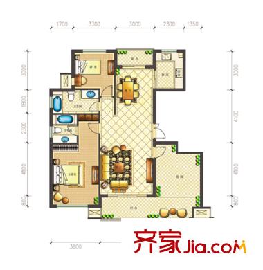 羅馬都市一期A29號樓135平米戶型 3室2廳2衛(wèi)