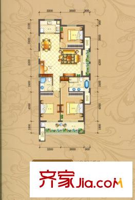 羅馬都市128#01單元戶型 3室2廳2衛(wèi)1廚