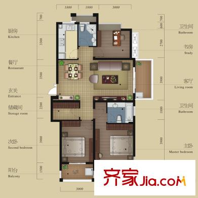 晨凱?紅樹灣C戶型 3室2廳2衛(wèi)1廚