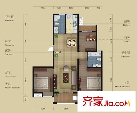 晨凱?紅樹灣D戶型 3室2廳2衛(wèi)1廚
