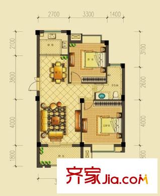 佳源都市LD3戶型 2室2廳1衛(wèi)1廚